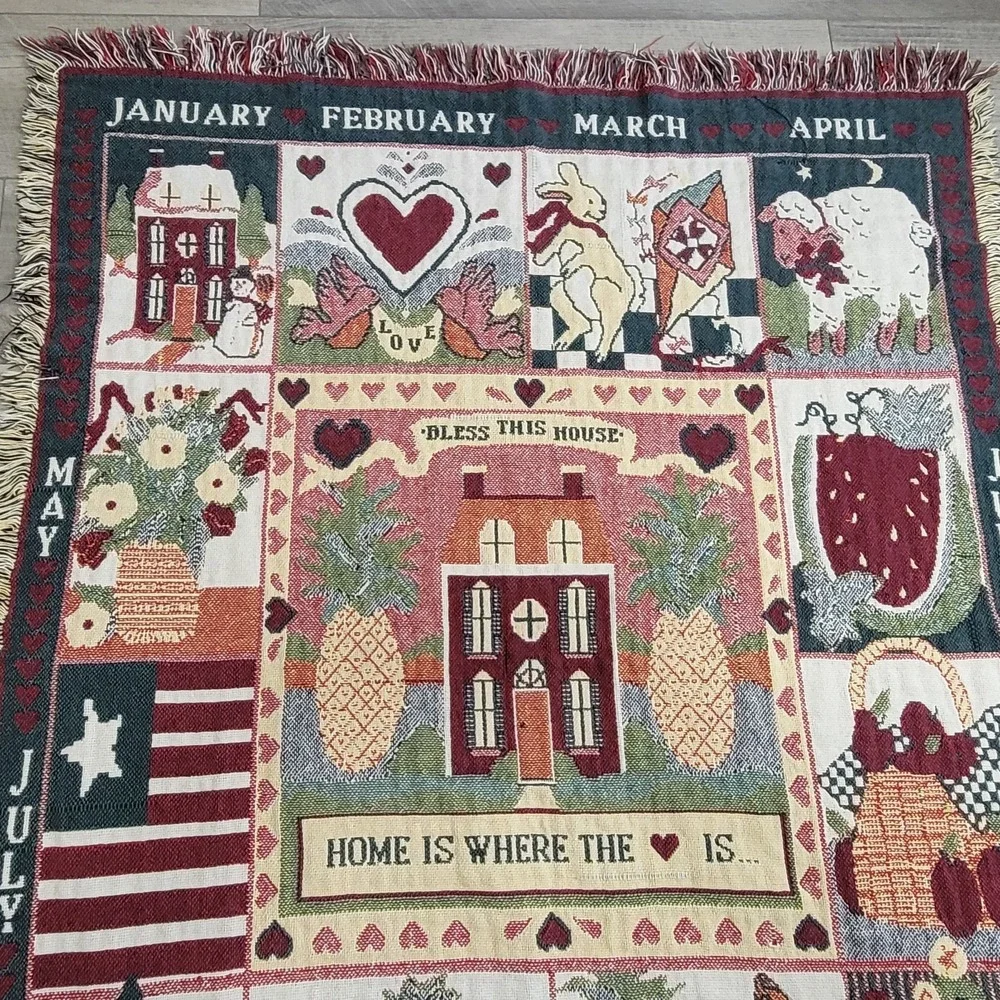 ❤️Home Is Where the Heart Is Woven Calendar Throw Blanket 45 × 58  Double‑sided